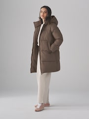 The Set Taupe Brown Hooded Longline Padded Midi Coat - Image 3 of 7