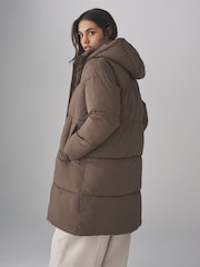 The Set Taupe Brown Hooded Longline Padded Midi Coat - Image 4 of 7