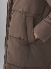 The Set Taupe Brown Hooded Longline Padded Midi Coat - Image 5 of 7
