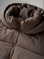 The Set Taupe Brown Hooded Longline Padded Midi Coat - Image 6 of 7