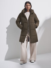 The Set Dark Khaki Hooded Longline Padded Midi Coat - Image 4 of 8