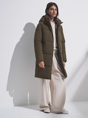 The Set Dark Khaki Hooded Longline Padded Midi Coat - Image 7 of 8