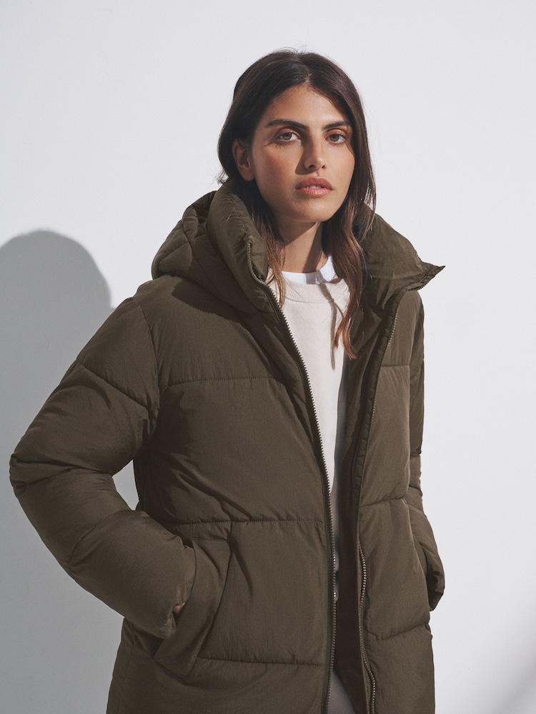 The Set Dark Khaki Hooded Longline Padded Midi Coat - Image 8 of 8 The Set Dark Khaki Hooded Longline Padded Midi Coat - Image 8 of 8
