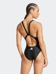 adidas Black 3 Stripe V Back Swimsuit - Image 2 of 6