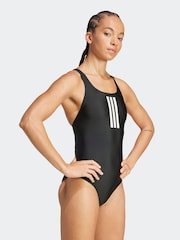 adidas Black 3 Stripe V Back Swimsuit - Image 3 of 6