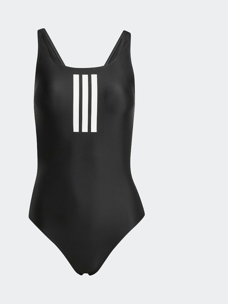 adidas Black 3 Stripe V Back Swimsuit - Image 6 of 6