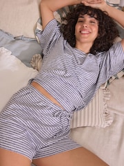 Grey Stripe Cosy Short Pyjamas Set - Image 3 of 8