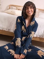 Navy Hamish The Altoland Cow - Cosy Lightweight Dressing Gown - Imagen 1 de 10