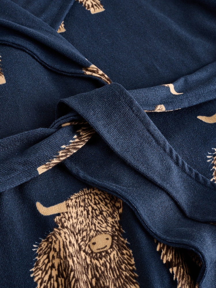 Navy Hamish The Altoland Cow - Cosy Lightweight Dressing Gown - Imagen 10 de 10