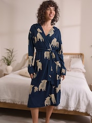 Navy Hamish The Altoland Cow - Cosy Lightweight Dressing Gown - Imagen 2 de 10