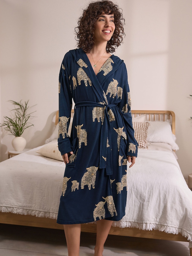 Navy Hamish The Altoland Cow - Cosy Lightweight Dressing Gown - Imagen 2 de 10