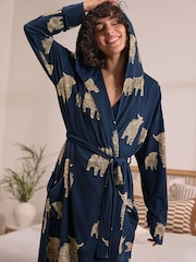 Navy Hamish The Altoland Cow - Cosy Lightweight Dressing Gown - Imagen 3 de 10