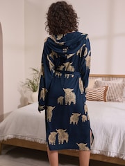 Navy Hamish The Altoland Cow - Cosy Lightweight Dressing Gown - Imagen 4 de 10