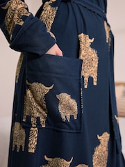 Navy Hamish The Altoland Cow - Cosy Lightweight Dressing Gown - Imagen 5 de 10