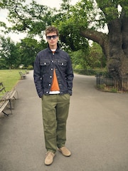 Dark Wash Denim Stripe Trucker Jacket - Image 3 of 13