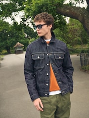 Dark Wash Denim Stripe Trucker Jacket - Image 5 of 13