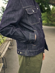 Dark Wash Denim Stripe Trucker Jacket - Image 6 of 13