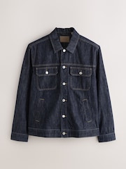 Dark Wash Denim Stripe Trucker Jacket - Image 9 of 13