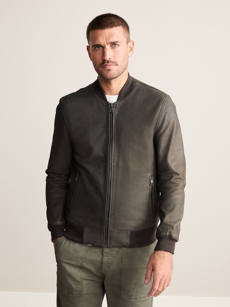 Brown Nubuck Signature Leather Bomber Jacket - Image 1 of 13 Brown Nubuck Signature Leather Bomber Jacket - Image 1 of 13