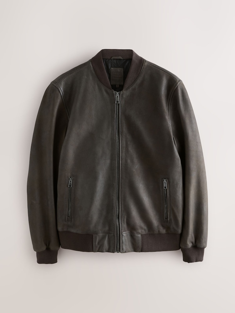 Buy Brown Nubuck Signature Leather Bomber Jacket from Next Norway