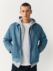Blue Denim Borg Lined Worker Jacket - Image 1 of 10