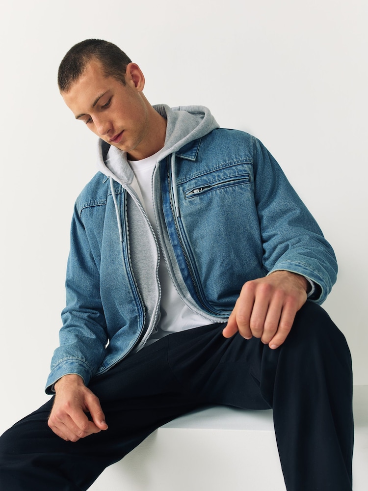 Blue Denim Borg Lined Worker Jacket - Image 2 of 10