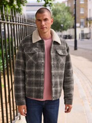 Check Wool Blend Borg Lined Trucker Jacket - Image 1 of 12