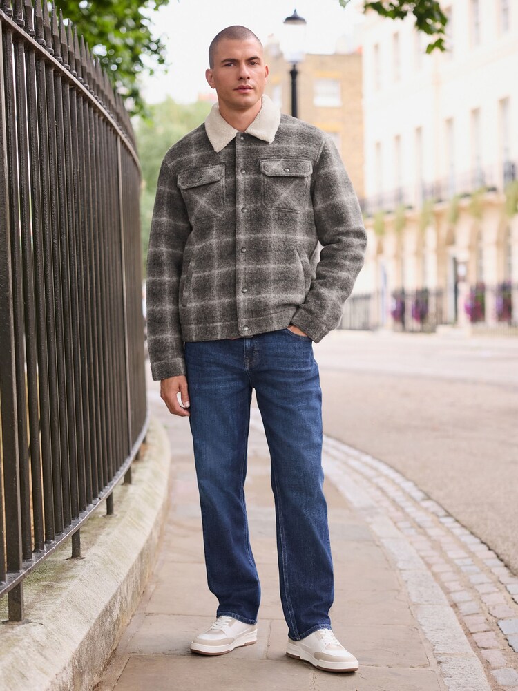 Check Wool Blend Borg Lined Trucker Jacket - Image 2 of 12