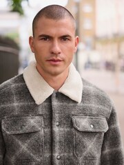 Check Wool Blend Borg Lined Trucker Jacket - Image 3 of 12