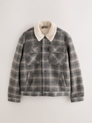 Check Wool Blend Borg Lined Trucker Jacket - Image 7 of 12