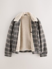 Check Wool Blend Borg Lined Trucker Jacket - Image 8 of 12