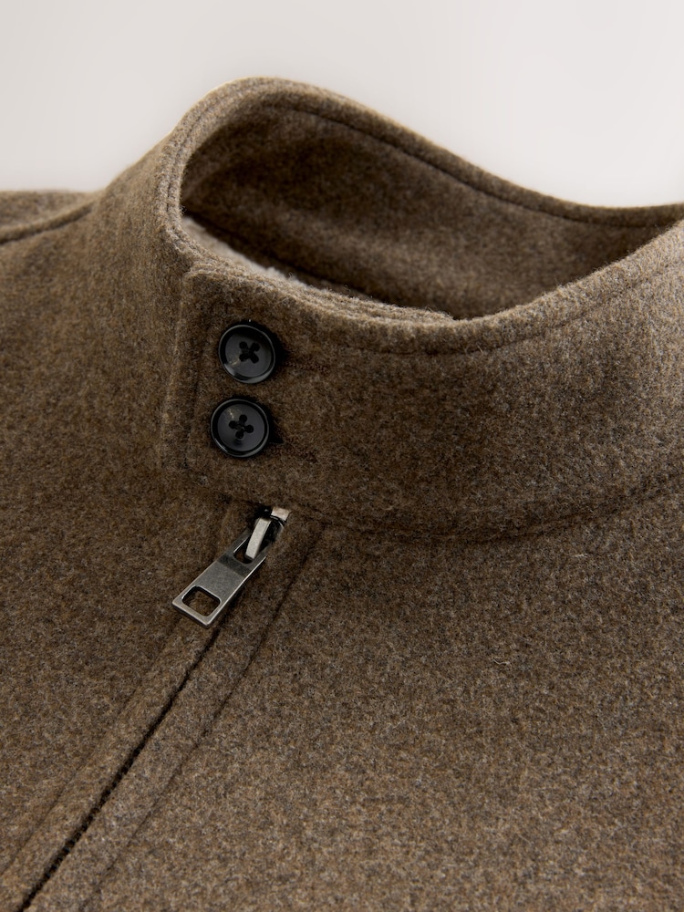 Neutral Wool Look Borg Lined Harrington Jacket - Image 12 of 12