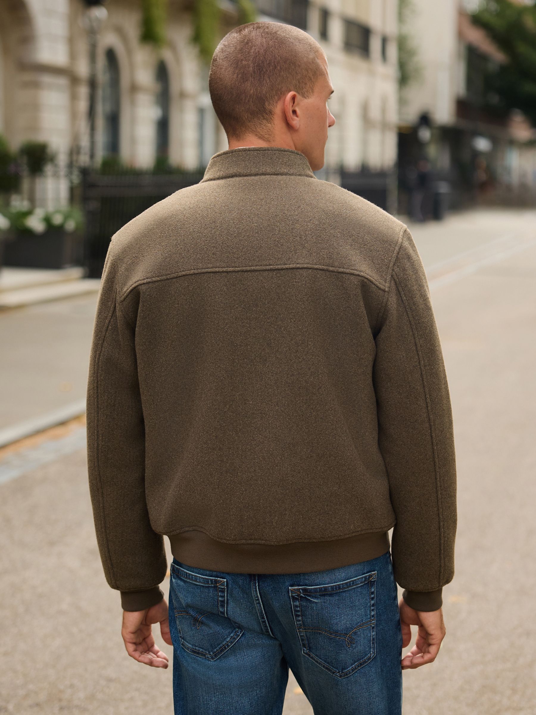 Buy Neutral Wool Look Borg Lined Harrington Jacket from Next USA