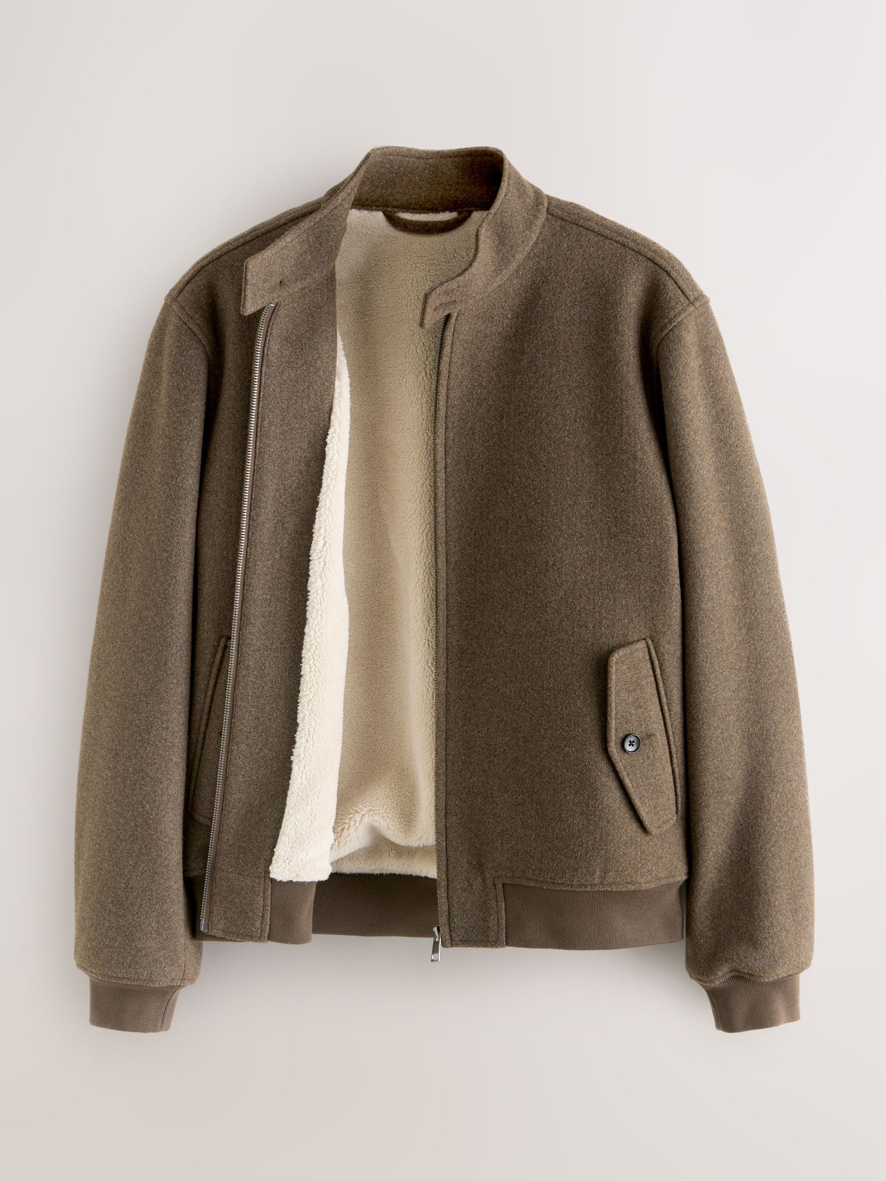 Buy Neutral Wool Look Borg Lined Harrington Jacket from Next USA