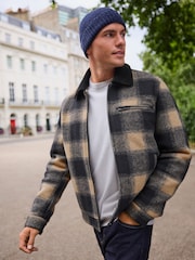 Navy Blue/ Tan Cord Collar Check Worker Jacket With Wool - Image 1 of 8