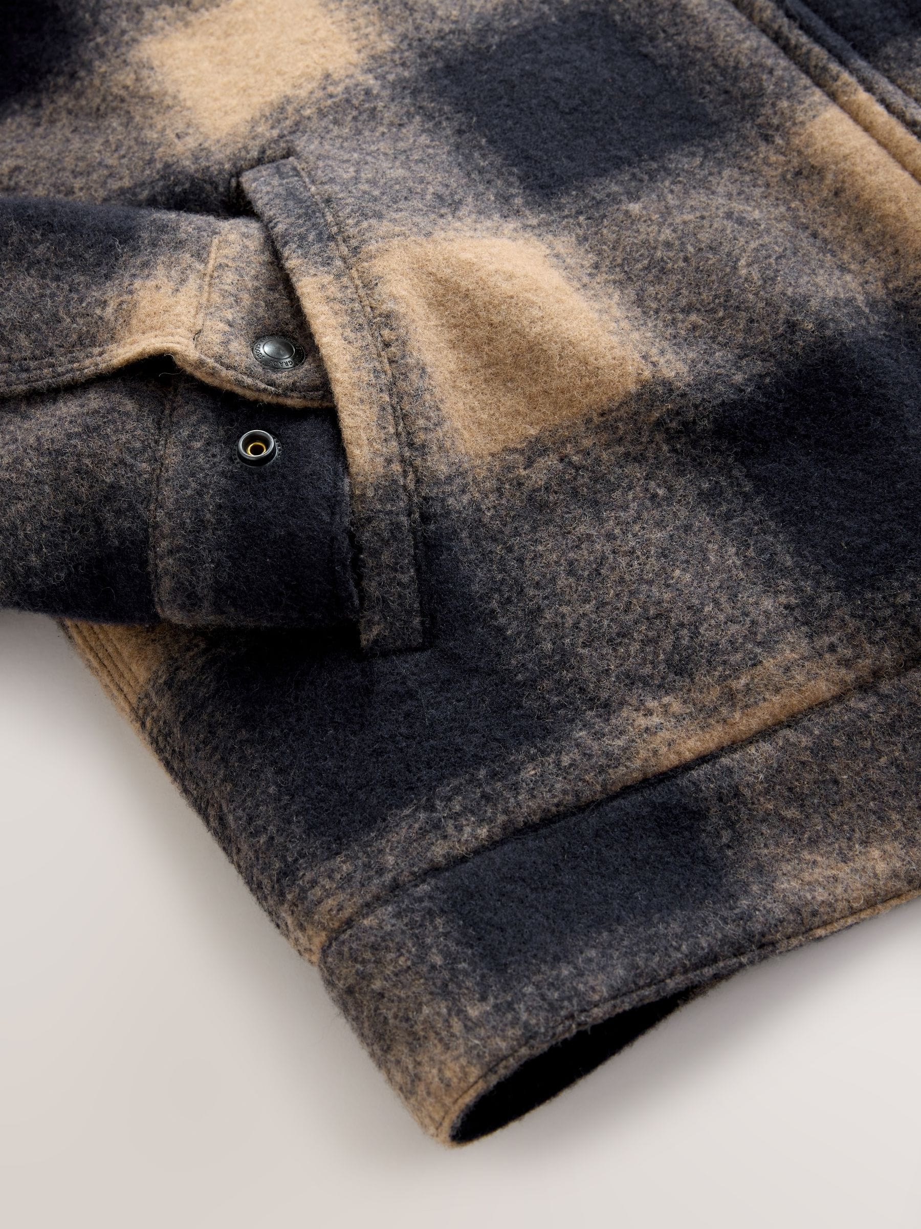 Buy Navy Blue/ Tan Cord Collar Check Wool Blend Worker Jacket from