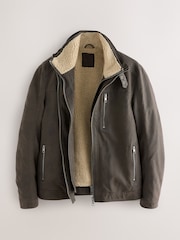 Brown Borg Lined Faux Leather Jacket - Image 11 of 15