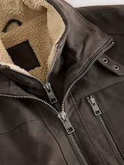 Brown Borg Lined Faux Leather Jacket - Image 13 of 15
