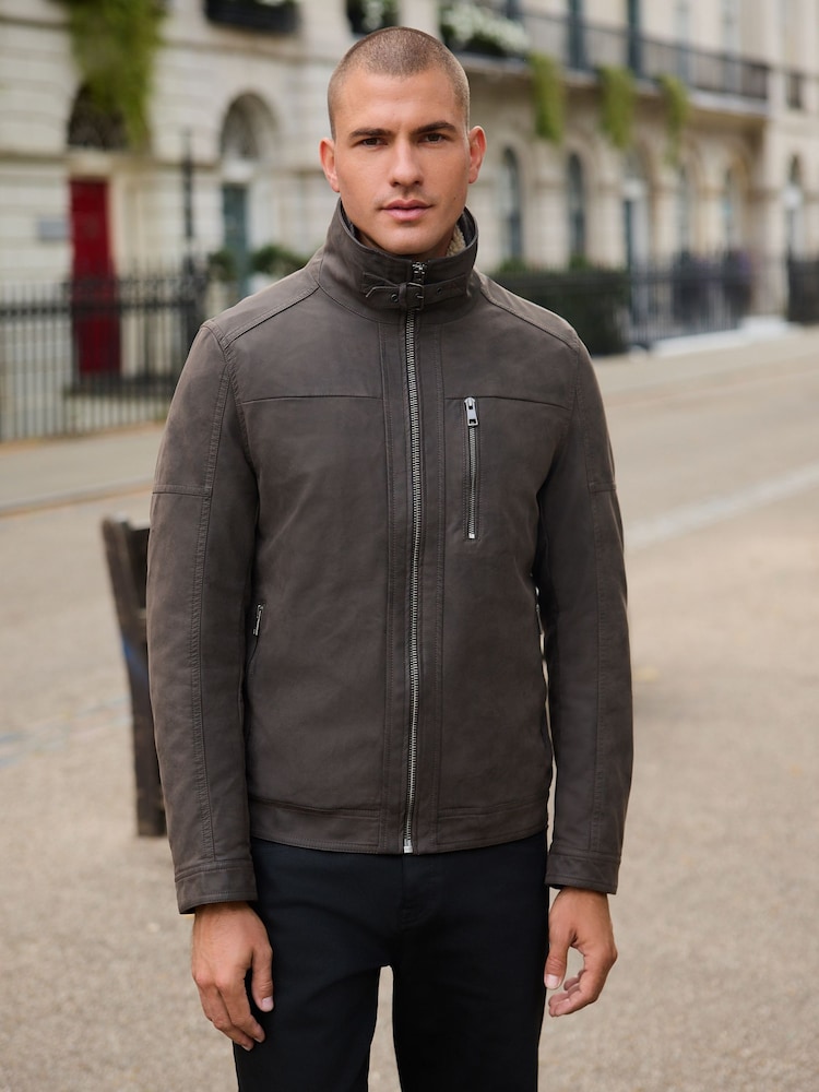 Brown Borg Lined Faux Leather Jacket - Image 2 of 15