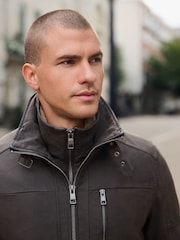 Brown Borg Lined Faux Leather Jacket - Image 8 of 15