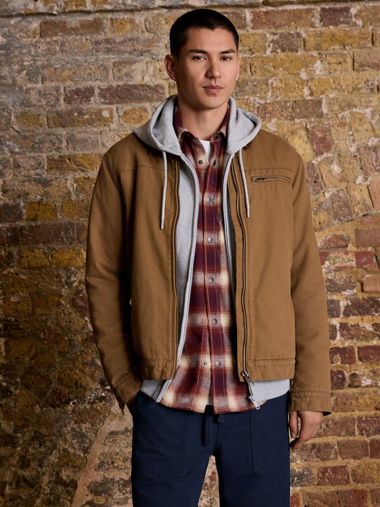 Tan Brown Canvas Borg Lined Jacket - Image 1 of 15 Tan Brown Canvas Borg Lined Jacket - Image 1 of 15