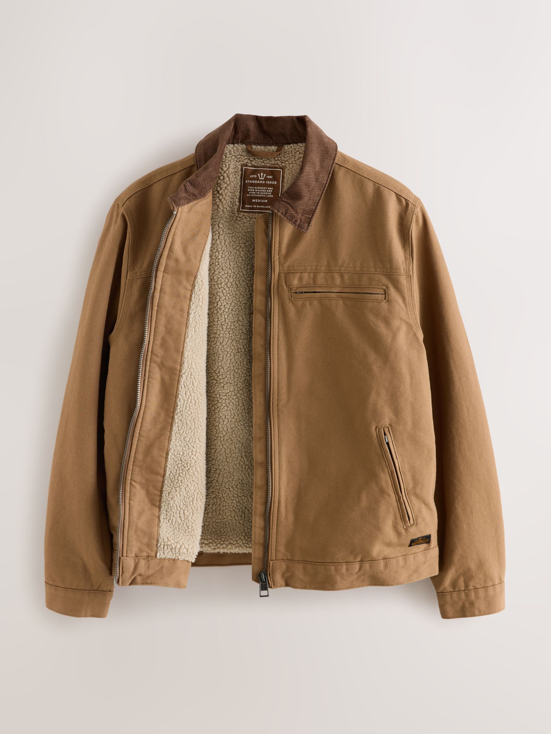 Buy Tan Brown Canvas Borg Lined Jacket from Next Netherlands