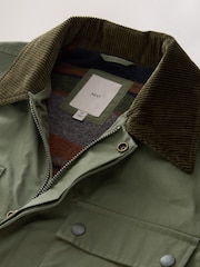 Khaki Green Waxed 4 Pocket Cord Collar Jacket - Image 10 of 11