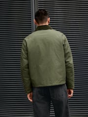Khaki Green Waxed 4 Pocket Cord Collar Jacket - Image 3 of 11