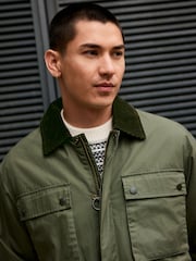 Khaki Green Waxed 4 Pocket Cord Collar Jacket - Image 4 of 11