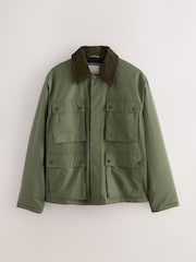Khaki Green Waxed 4 Pocket Cord Collar Jacket - Image 6 of 11