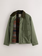 Khaki Green Waxed 4 Pocket Cord Collar Jacket - Image 7 of 11