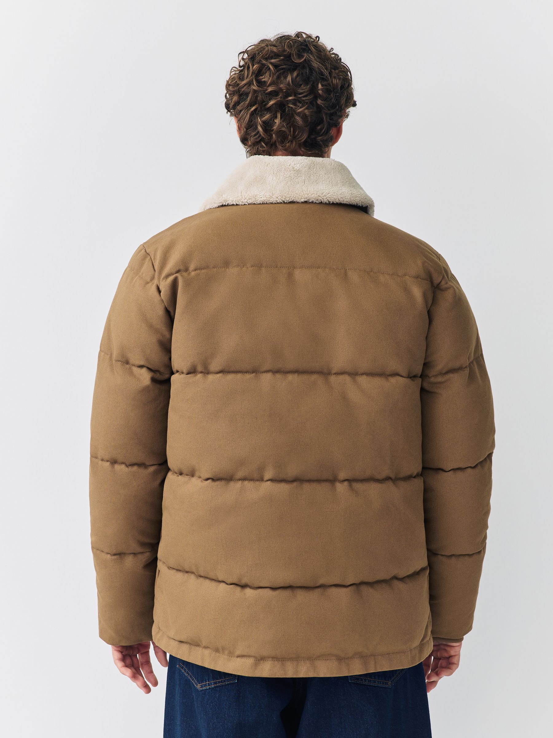 Buy Tan Brown Canvas Worker Puffer Jacket With Borg Collar from