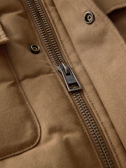 Tan Brown Canvas Worker Puffer Jacket With Borg Collar - Image 5 of 6