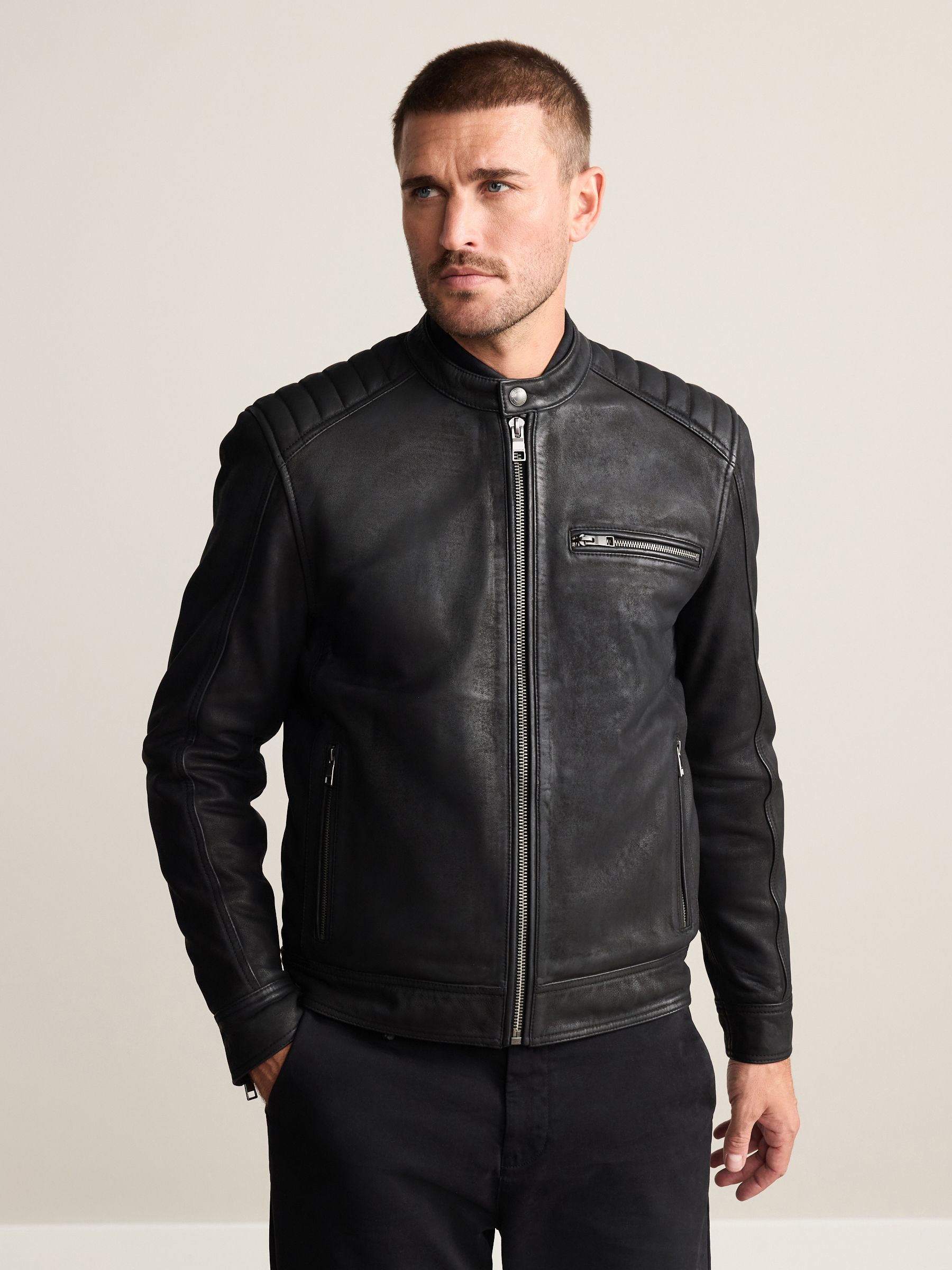 Jacket Mens Barney Leather Jacket Men's Leather Racer Jacket With